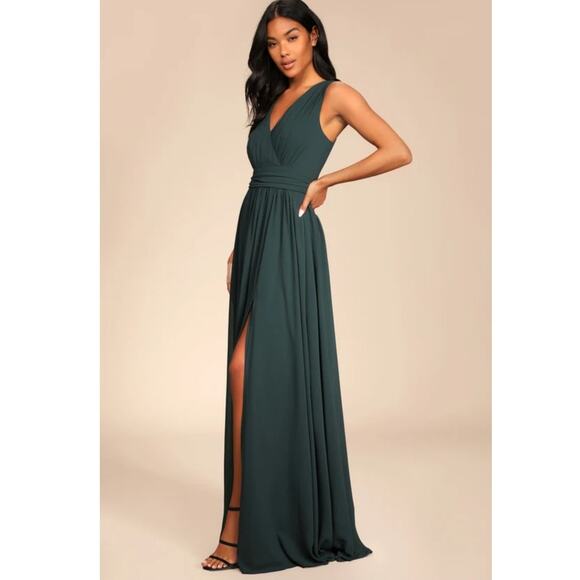 NWT Lulus Thoughts of Hue Emerald Green Surplice Maxi Dress Size L - Picture 9 of 12